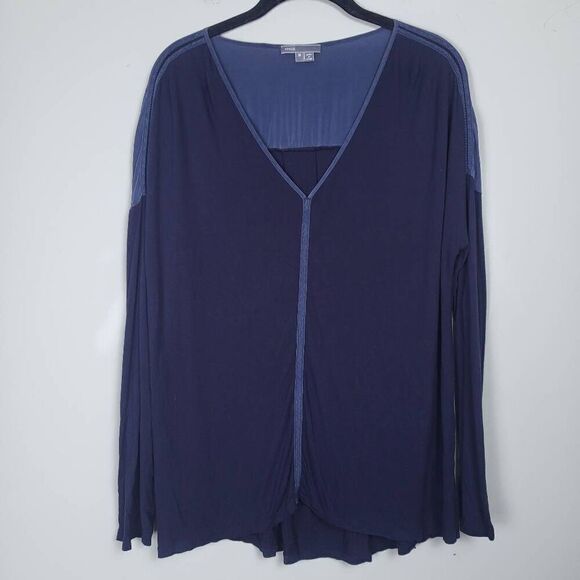 Vince Womens Silk Top Blue Size Medium V Neck Long Sleeve Pullover Lightweight - Picture 1 of 7